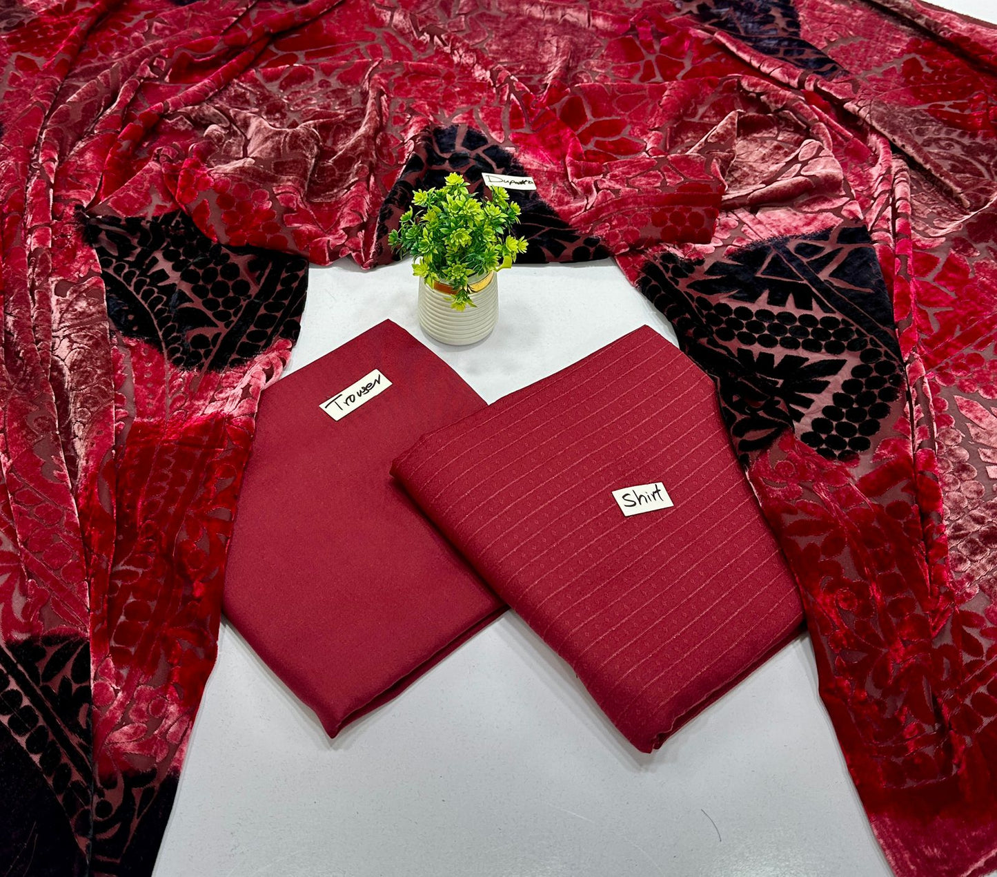 Valvet Strips Chamki With 3D Palachi Shawl (8 Suits)