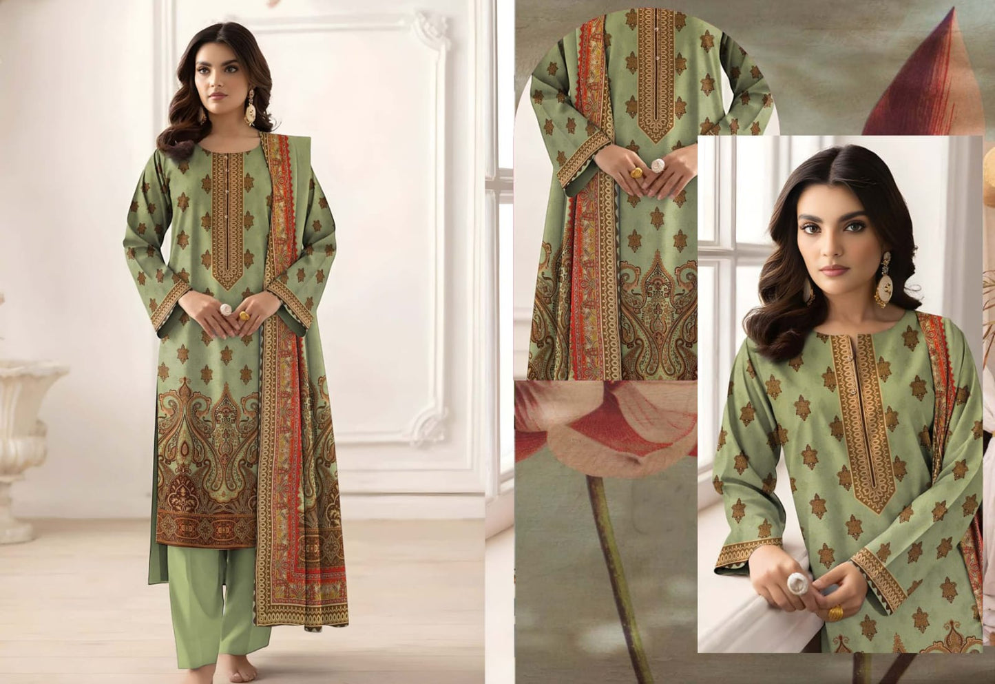 ORIGINAL BRAND BINNOOR FAB DIGITAL GOLD SHAMRAY(10 Suits)