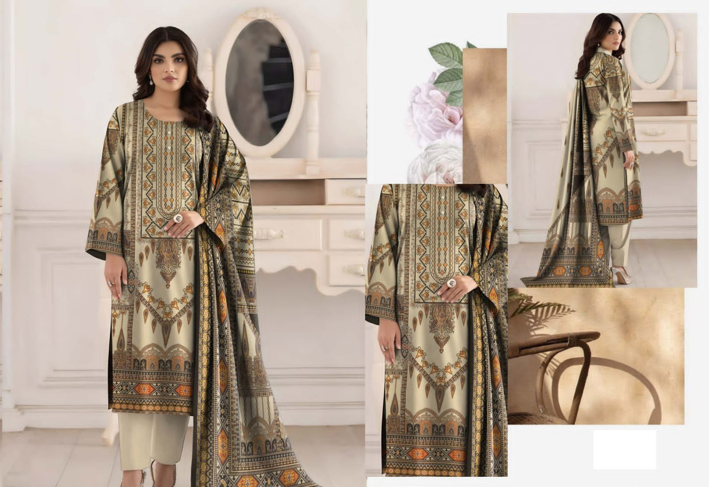 ORIGINAL BRAND BINNOOR FAB DIGITAL GOLD SHAMRAY(10 Suits)