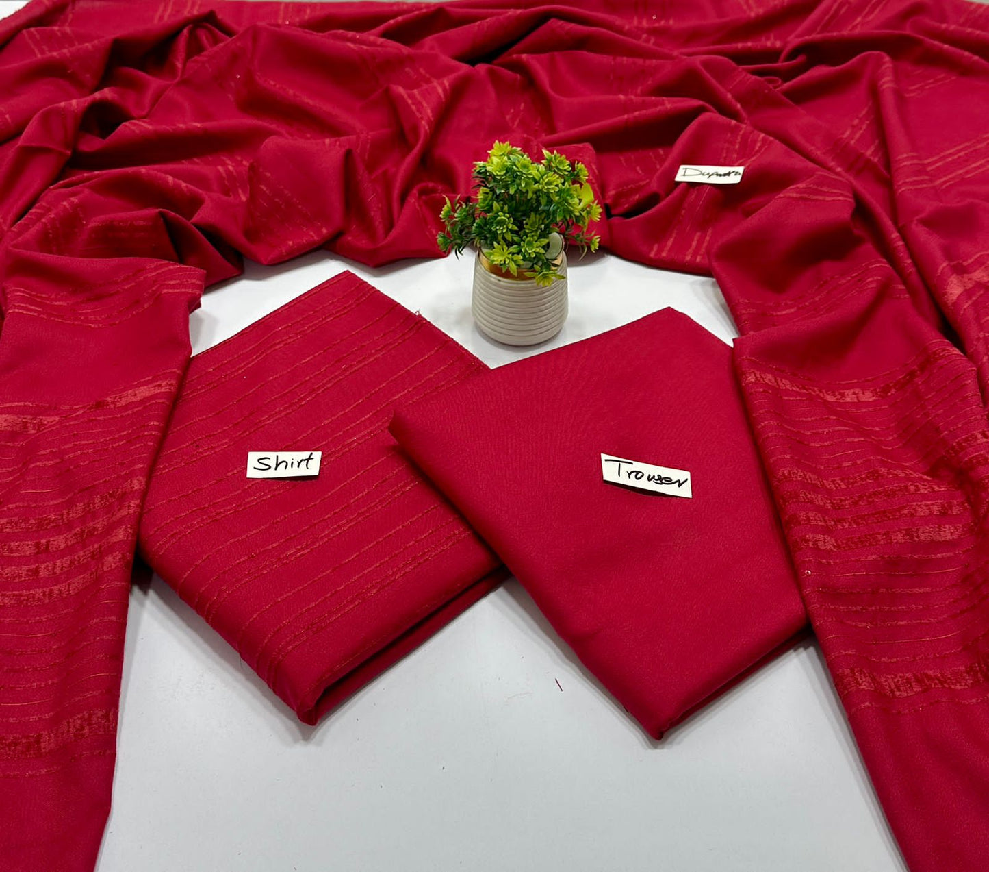 Peach Wool Valvet Strips Chamki Shawl ( 4 Suits)A