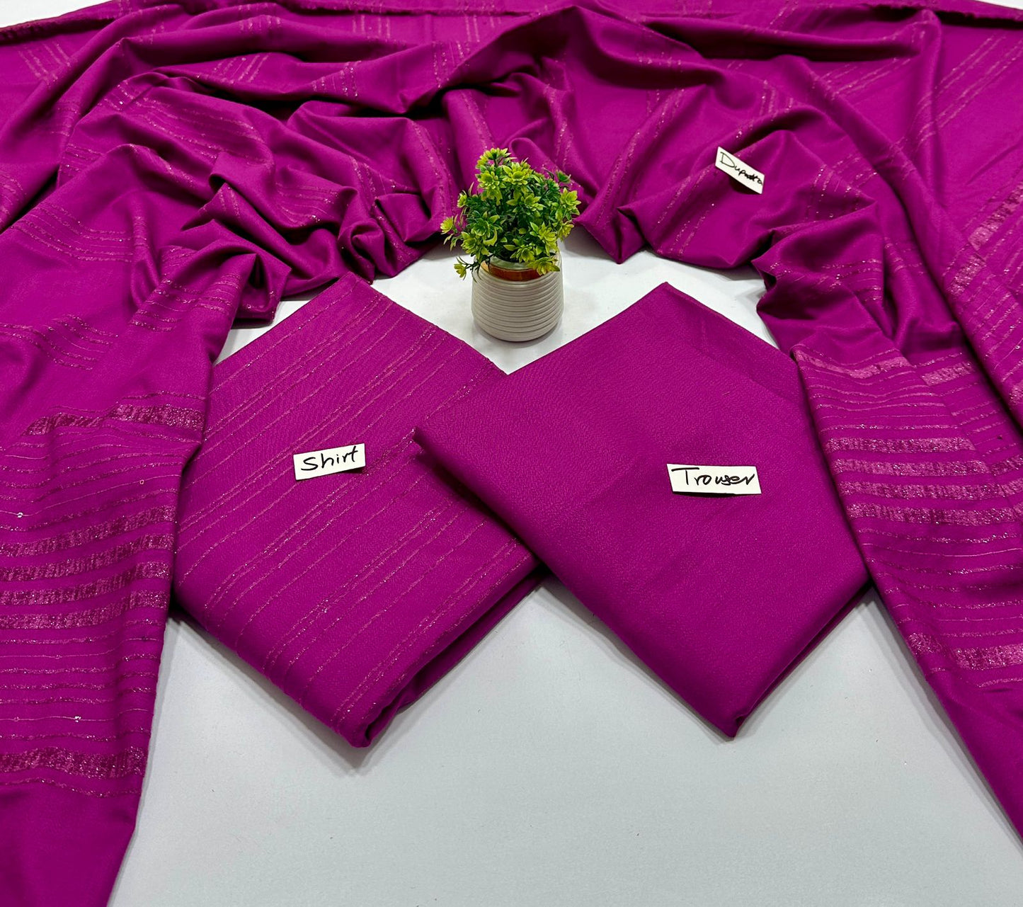 Peach Wool Valvet Strips Chamki Shawl ( 4 Suits)B