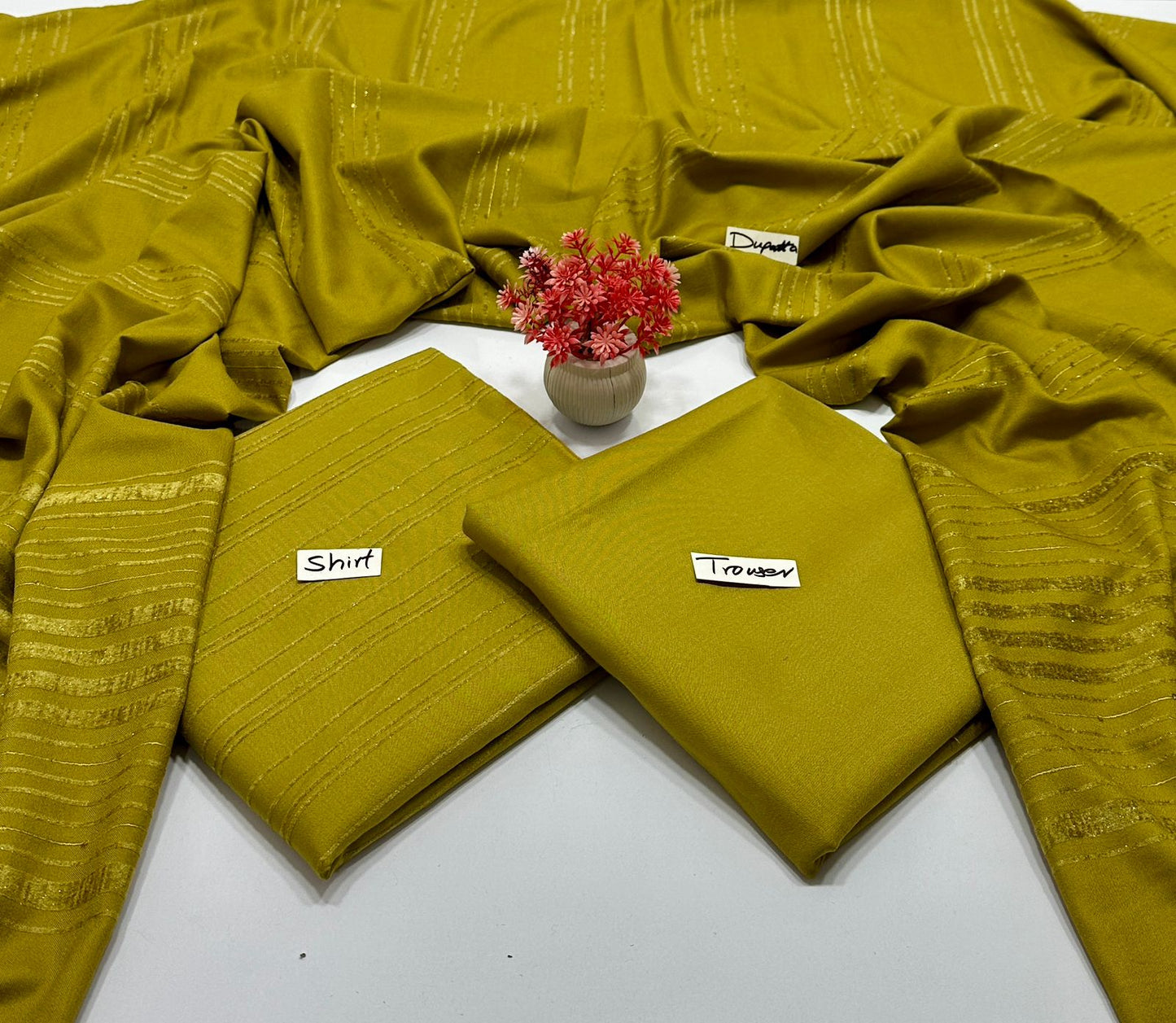 Peach Wool Valvet Strips Chamki Shawl ( 4 Suits)A