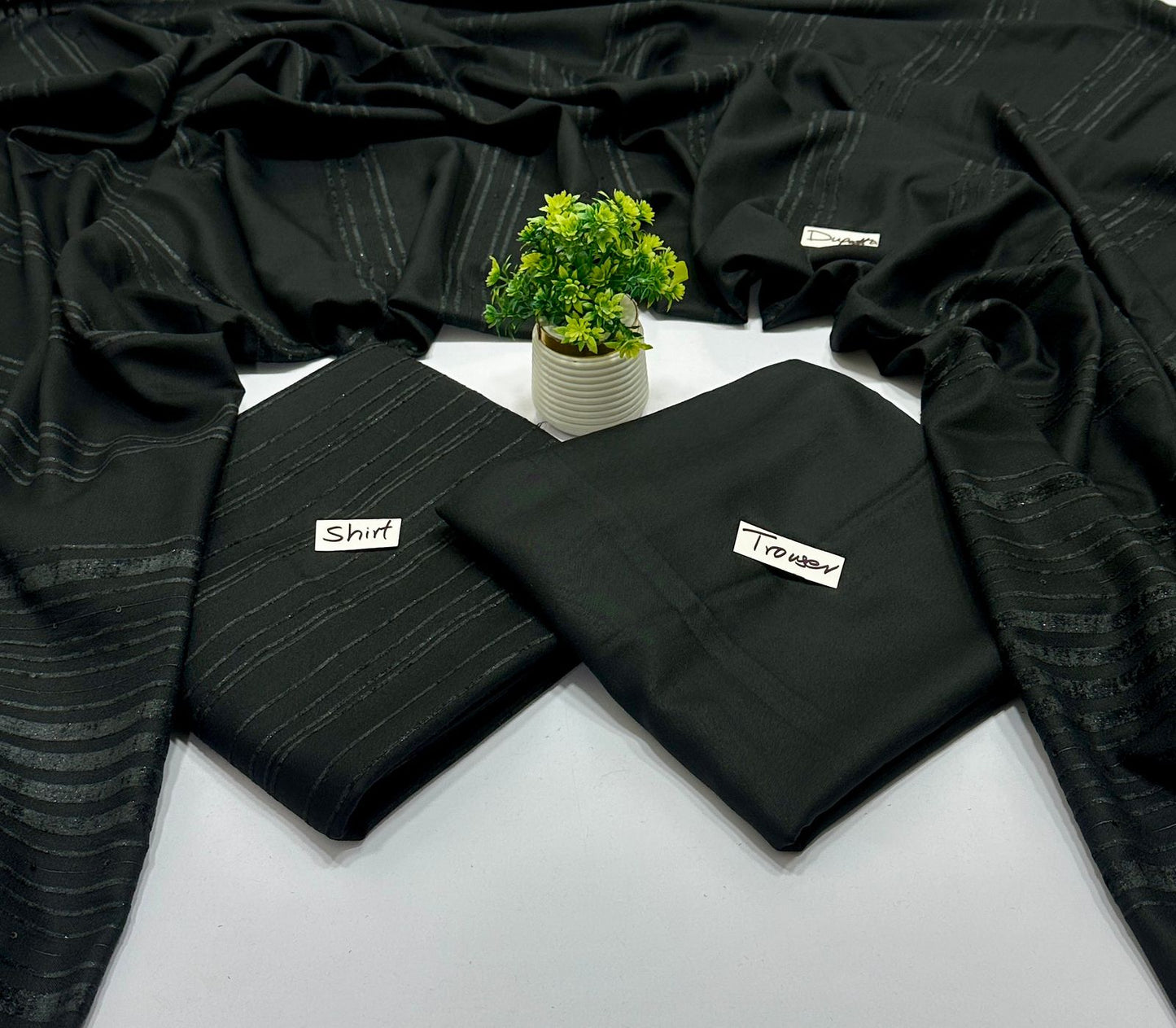 Peach Wool Valvet Strips Chamki Shawl ( 4 Suits)B