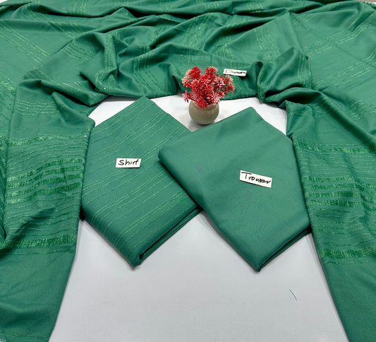 Peach Wool Valvet Strips Chamki Shawl ( 4 Suits)B