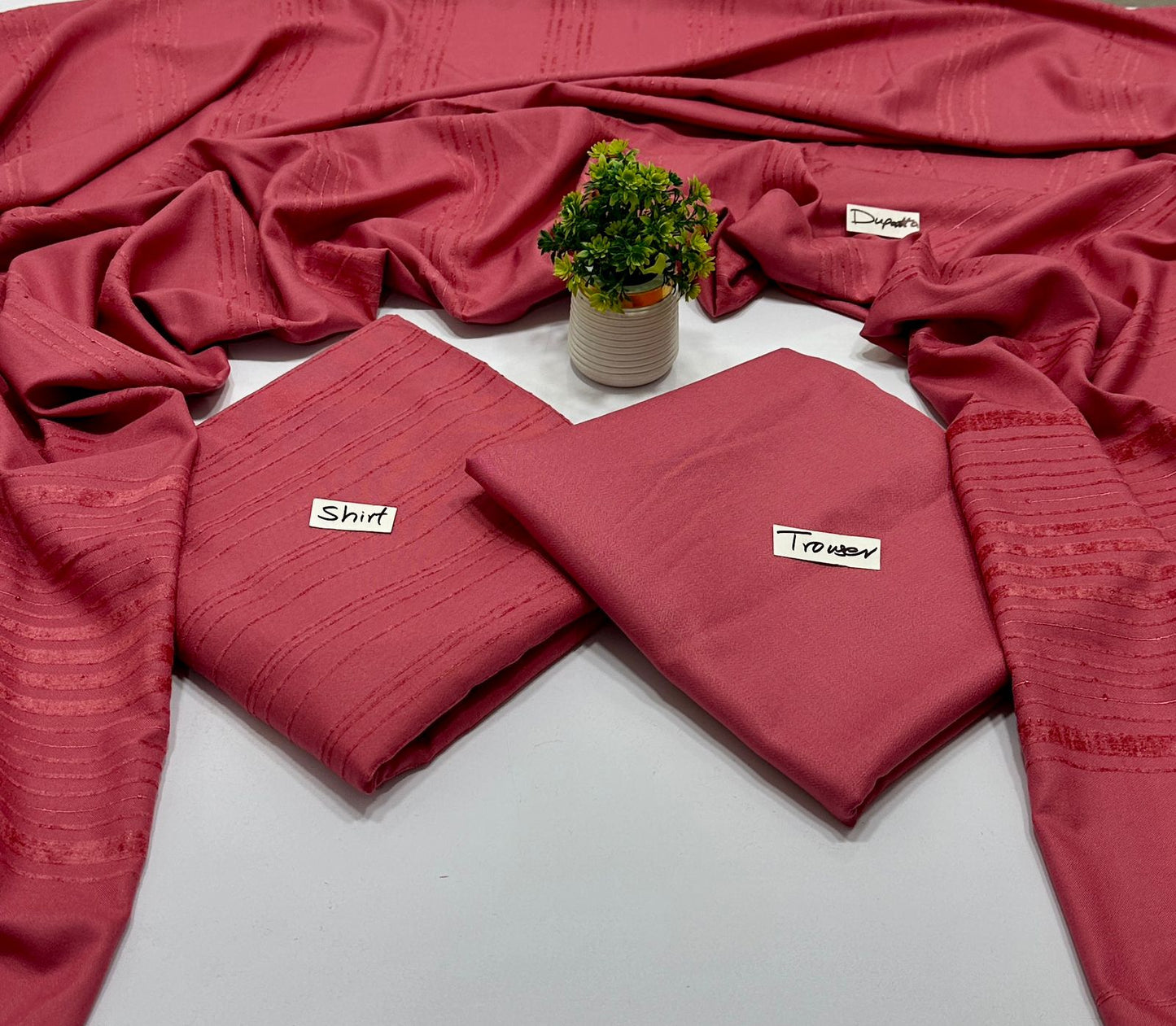 Peach Wool Valvet Strips Chamki Shawl ( 4 Suits)B