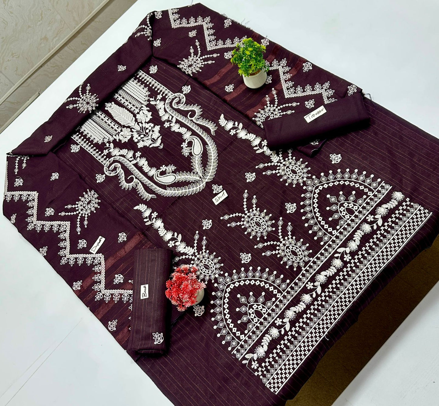 Chamkhi Peach Wool White Embroidery  (4 Suits)A