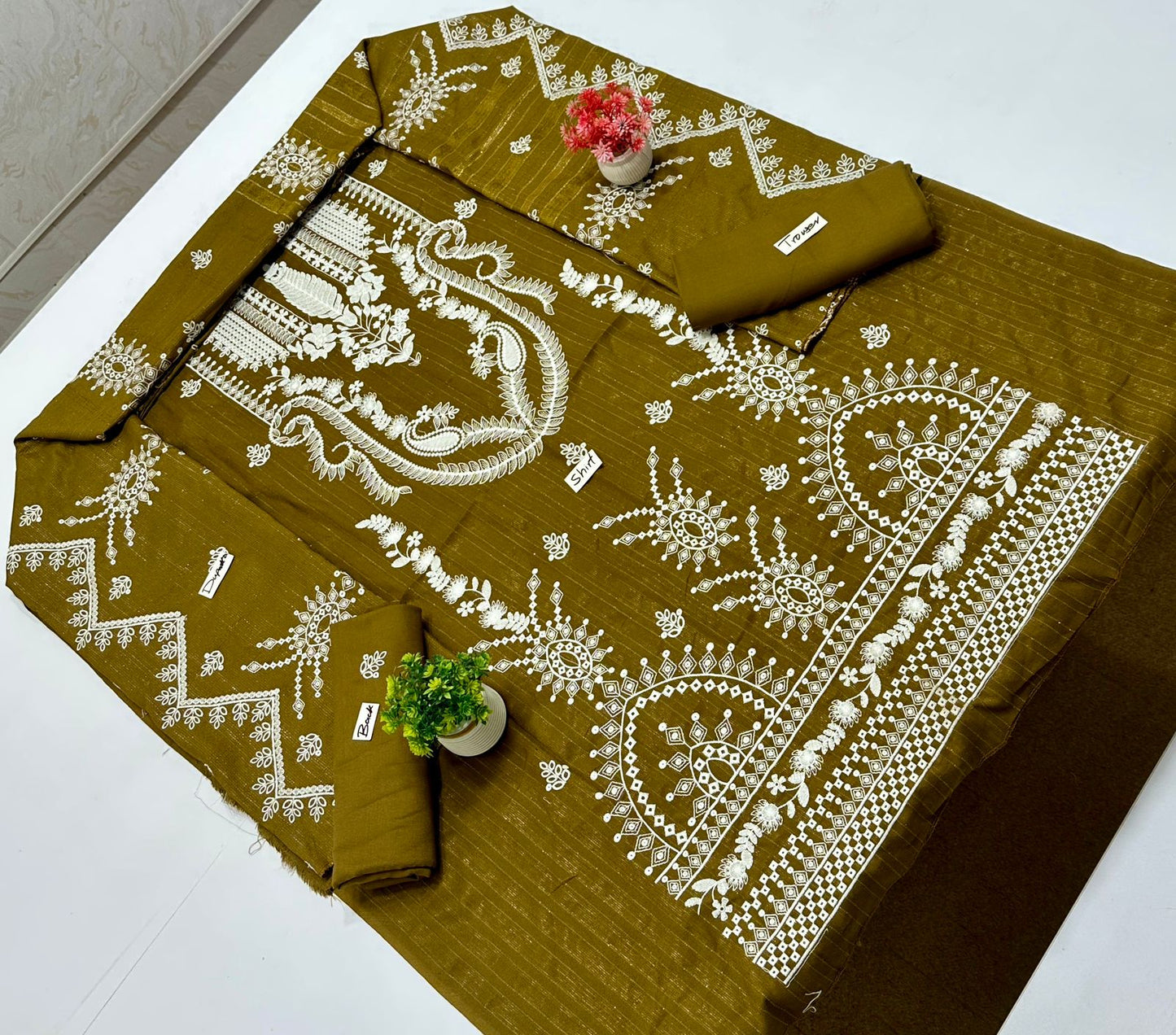 Chamkhi Peach Wool White Embroidery  (4 Suits)A