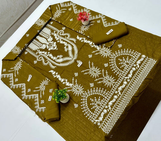 Chamkhi Peach Wool White Embroidery  (7 Suits)