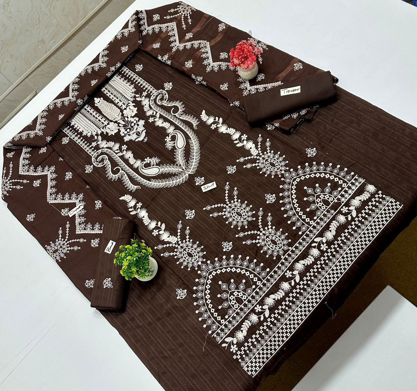 Chamkhi Peach Wool White Embroidery  (4 Suits)A