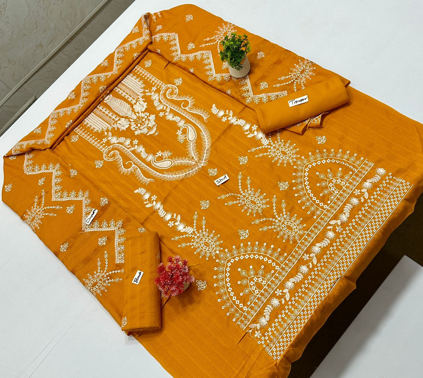 Chamkhi Peach Wool White Embroidery  (4 Suits)A