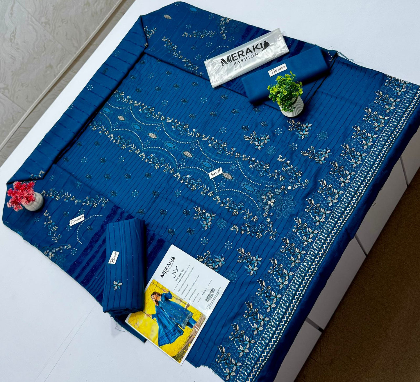 Meraki Fashion Vol 441 Velvet Strips Chamki ( 6 Suits)