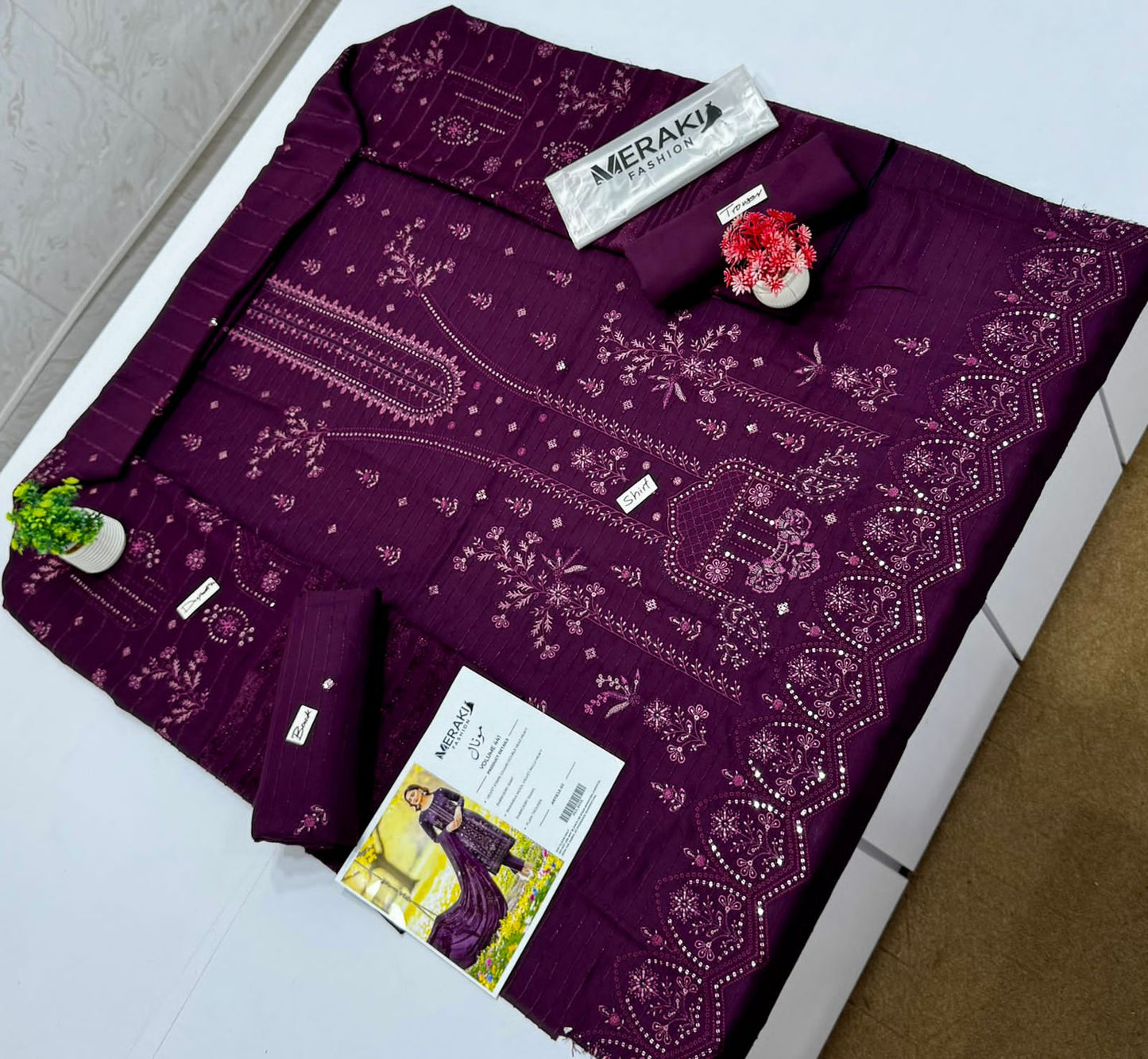 Meraki Fashion Vol 441 Velvet Strips Chamki ( 6 Suits)