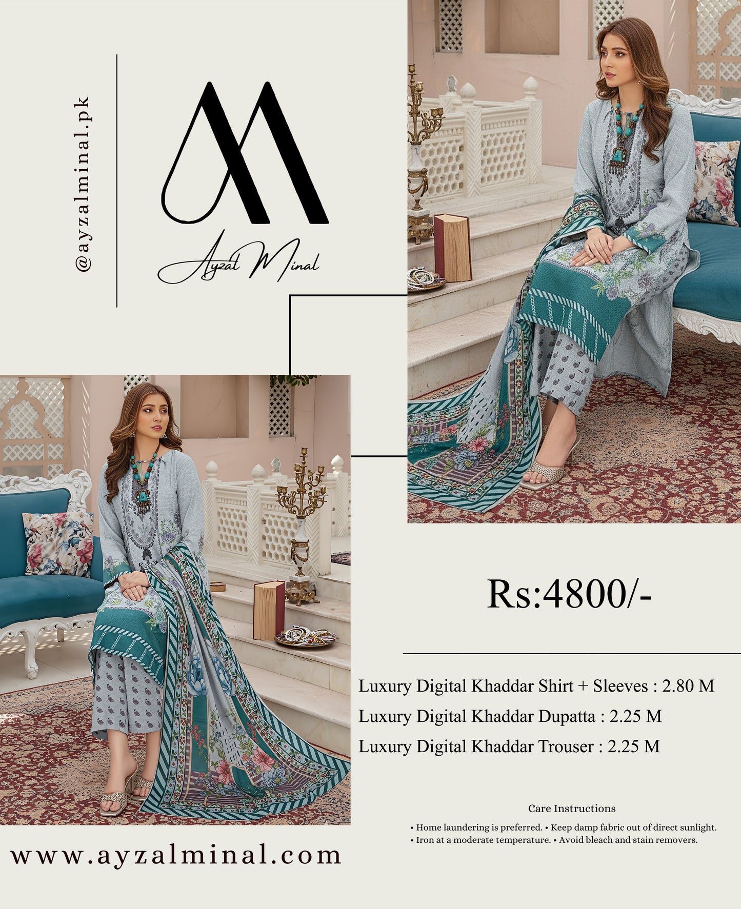 ORIGINAL BRAND AYMEN MIRAL KHADDAR 3 PIECE DIGITAL PRINT ( 8 Suits)