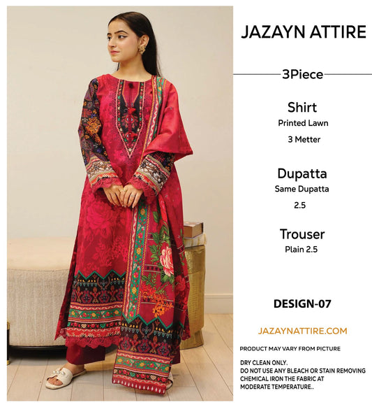 Jazayn Attire 3Pc Print Lawn (4 Suits) A