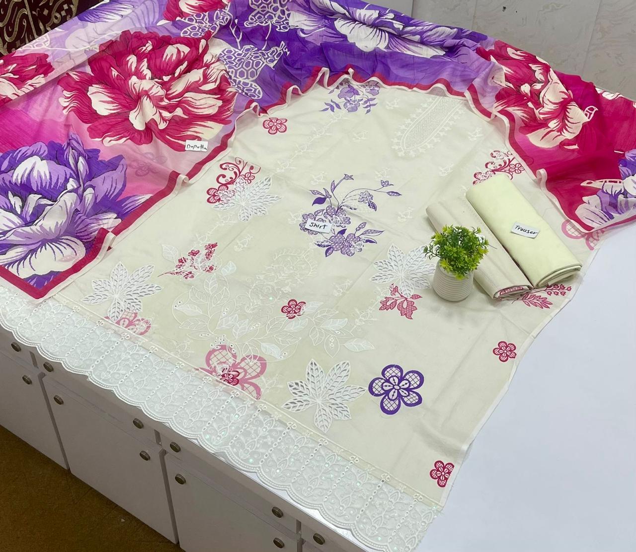White Rose Luxury Embroidery 3 Pc Lawn (10 suits)