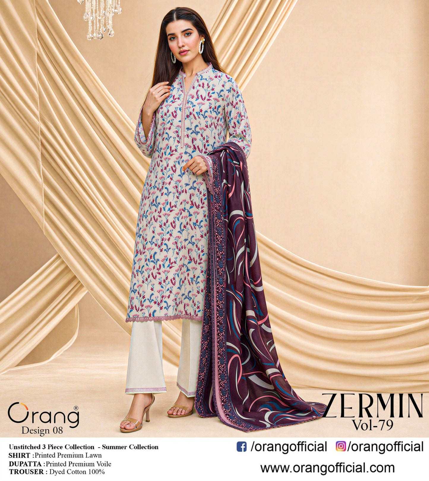 Zermin By ORANG 3 Pc Lawn ( 10 Suits )