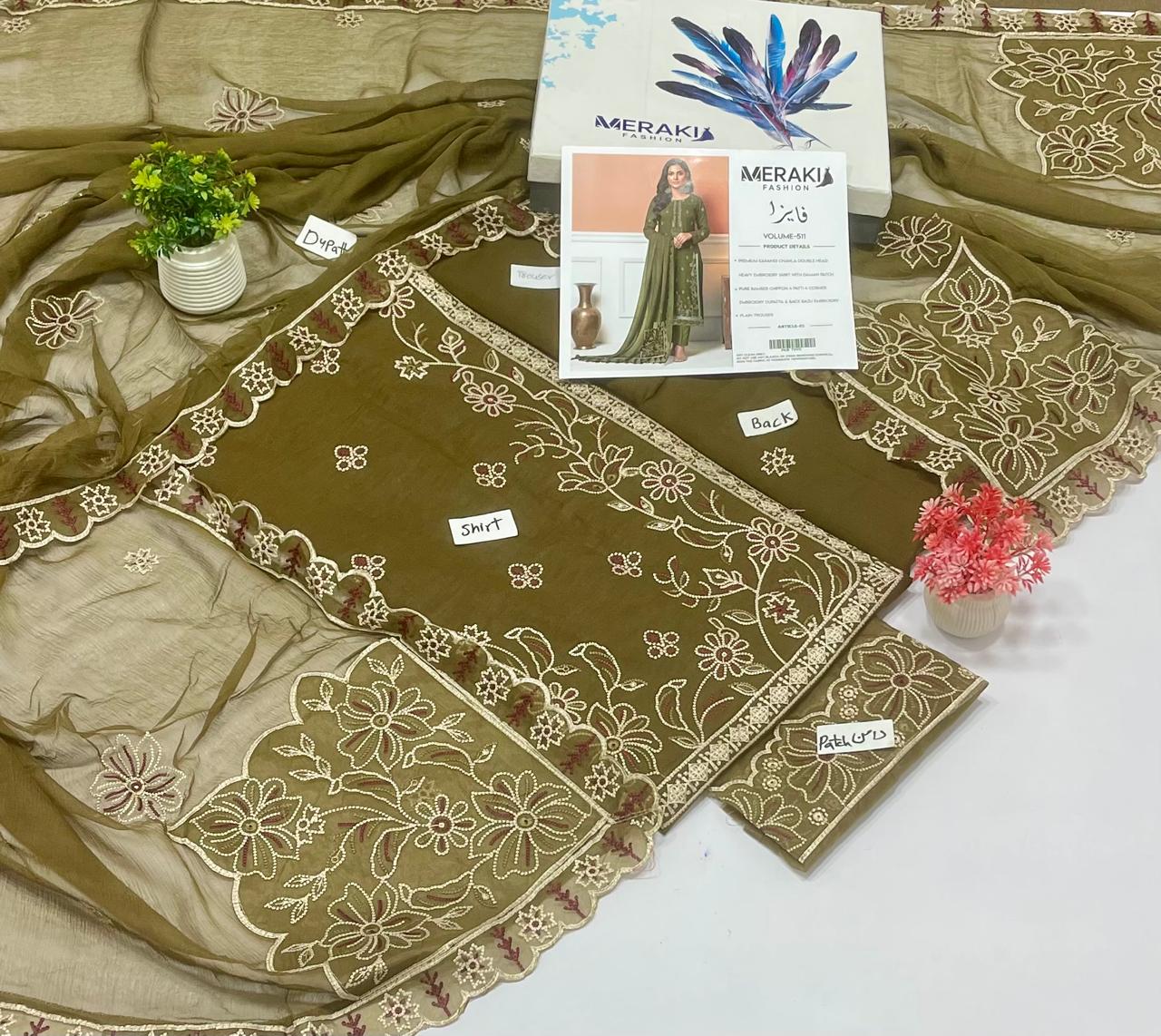 Original Brand Meraki Fashion Vol 511 Chawla Karandi Luxury Embroidery (6 Suits)
