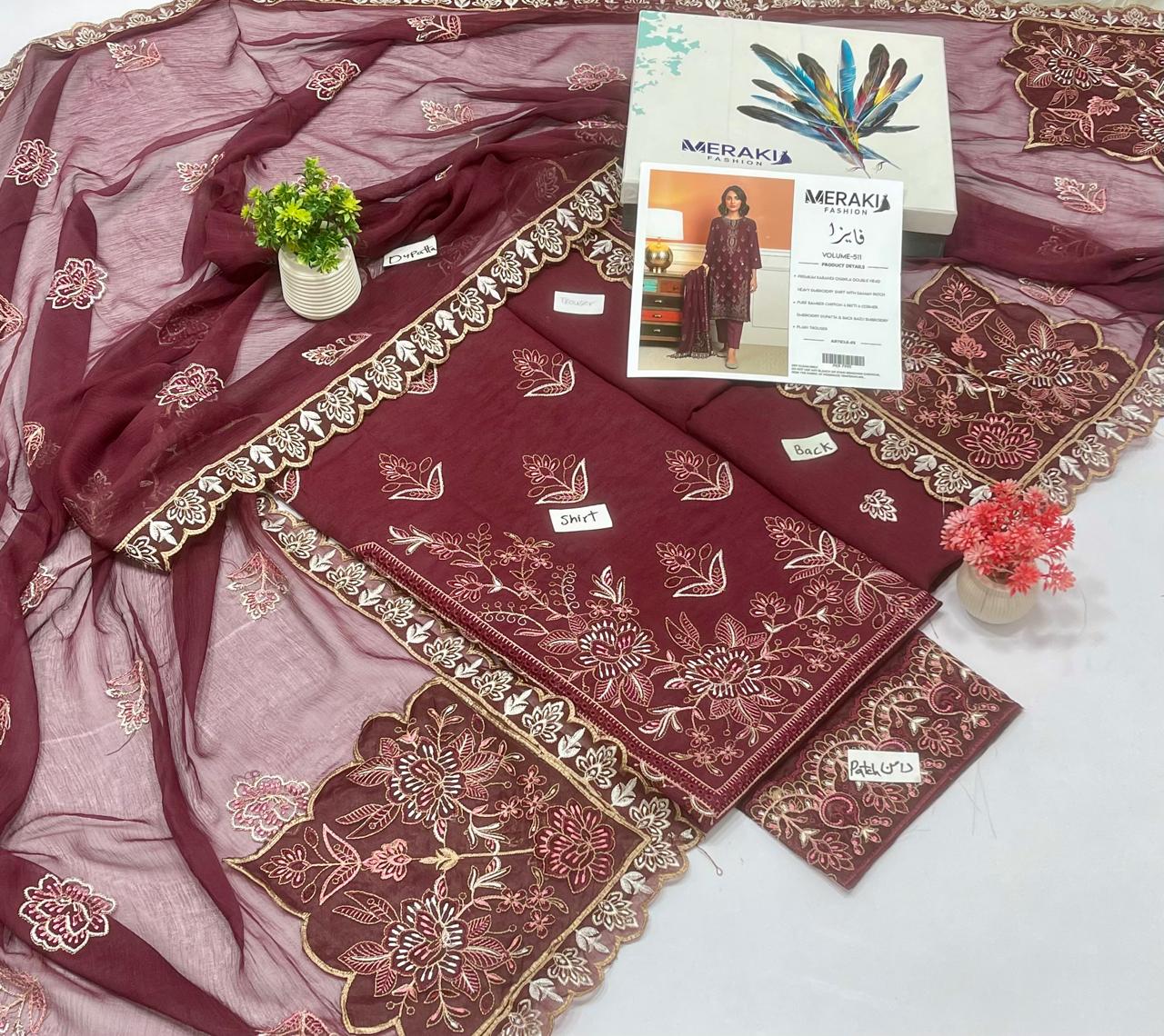 Original Brand Meraki Fashion Vol 511 Chawla Karandi Luxury Embroidery (6 Suits)