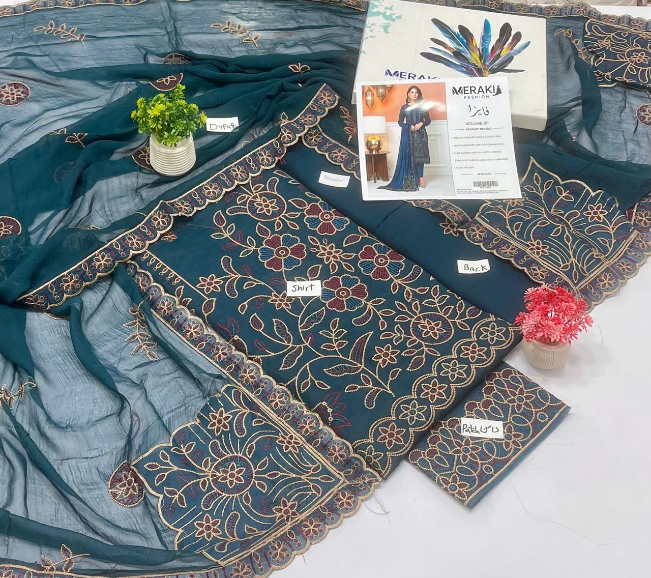 Original Brand Meraki Fashion Vol 511 Chawla Karandi Luxury Embroidery (6 Suits)