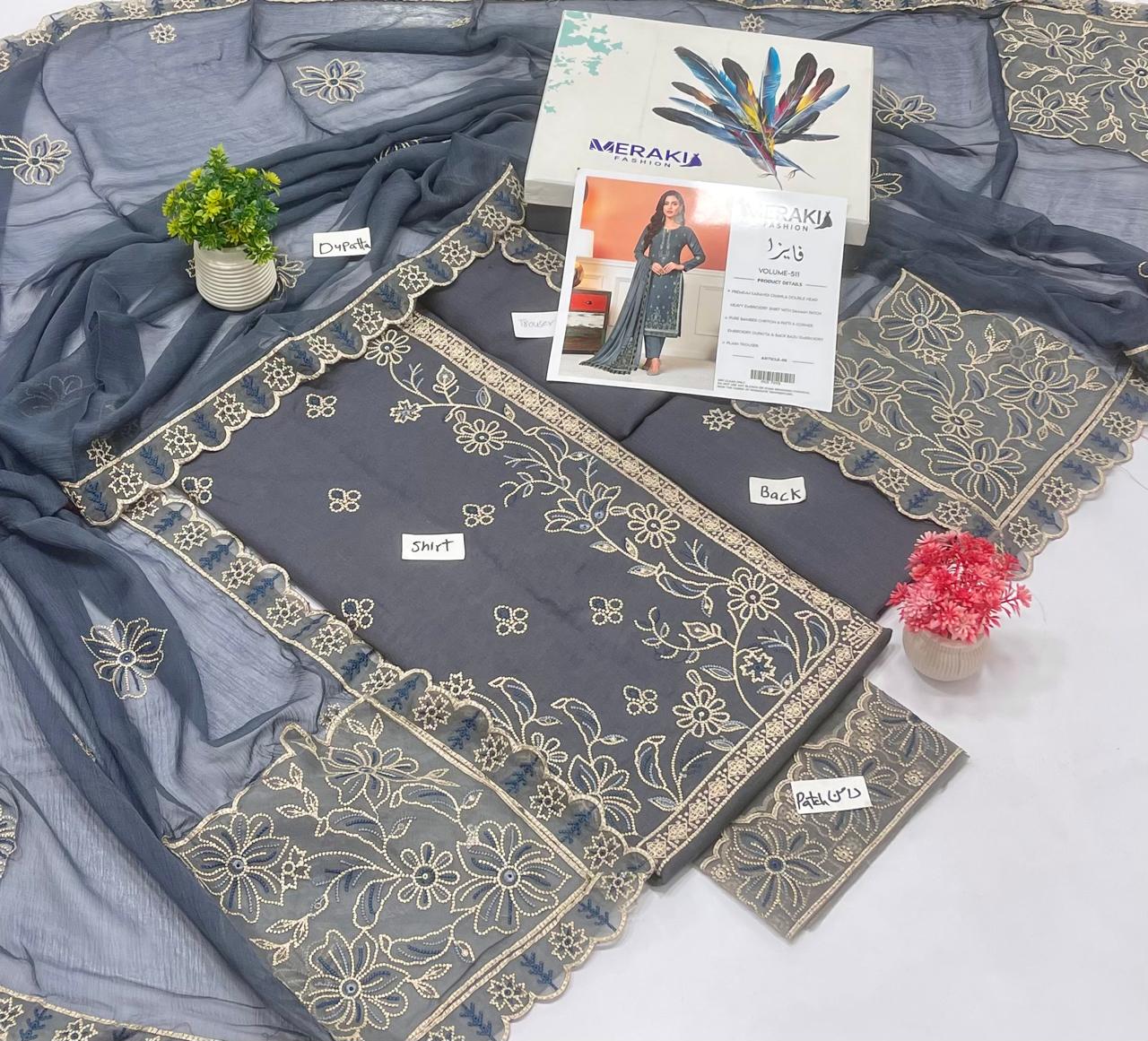 Original Brand Meraki Fashion Vol 511 Chawla Karandi Luxury Embroidery (6 Suits)