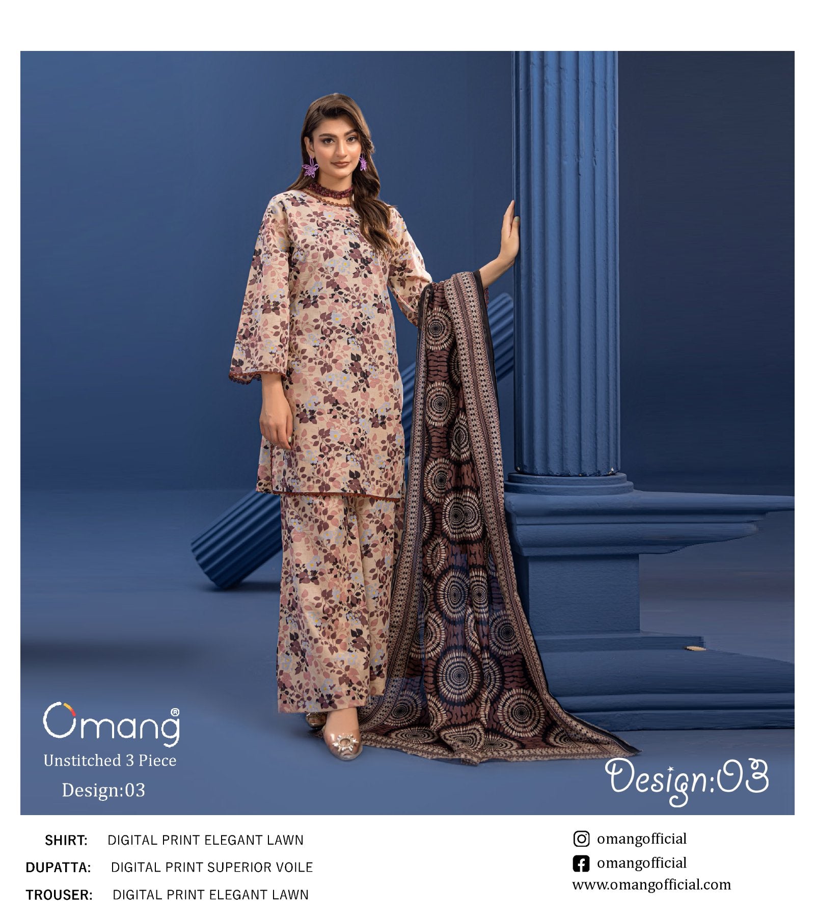 OMANG DIGITAL PRINT 3PC LAWN 5 SUITS