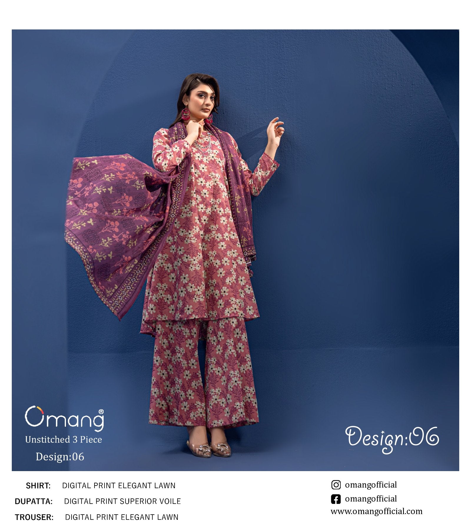 OMANG DIGITAL PRINT 3PC LAWN 10 SUITS B