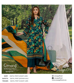 OMANG DIGITAL PRINT 3PC LAWN 10 SUITS B