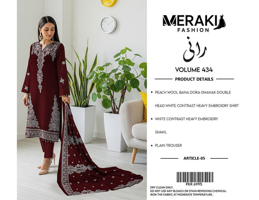 Meraki Vol 434 Bana Dora Peach Wool Dhank (3 Suits)A