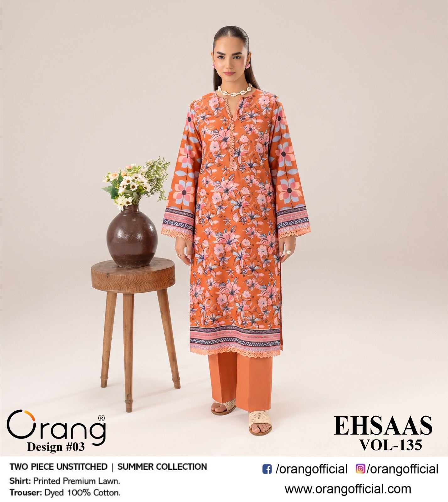 EHSAAS BY ORANG  ORIGINAL BRAND 2PC LAWN (5 Suits )
