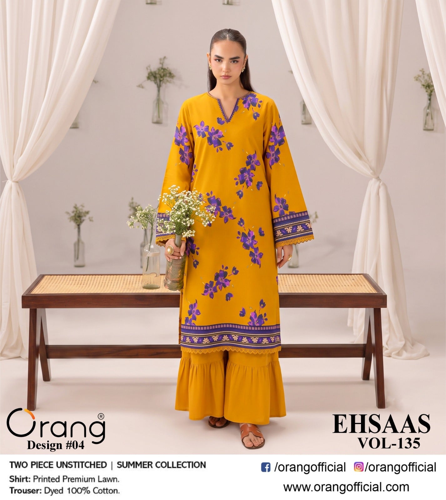 EHSAAS BY ORANG  ORIGINAL BRAND 2PC LAWN (5 Suits )